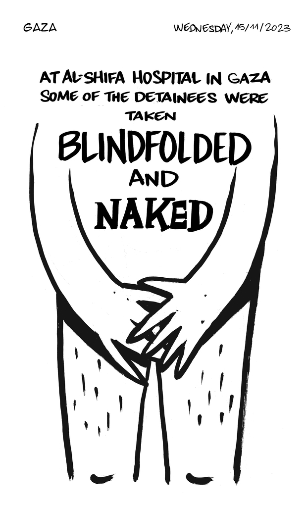 diary drawing of a blindfolded and naked man