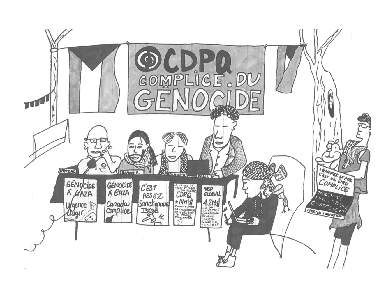 illustrations of palestinian protest meetings in quebec